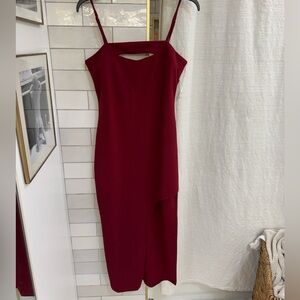 Lulu's Wine One-Shoulder Cutout Midi Dress
